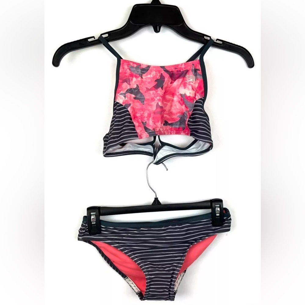 Speedo Girl’s Two Piece Blue/Pink Bikini Swimsuit Set Size 14